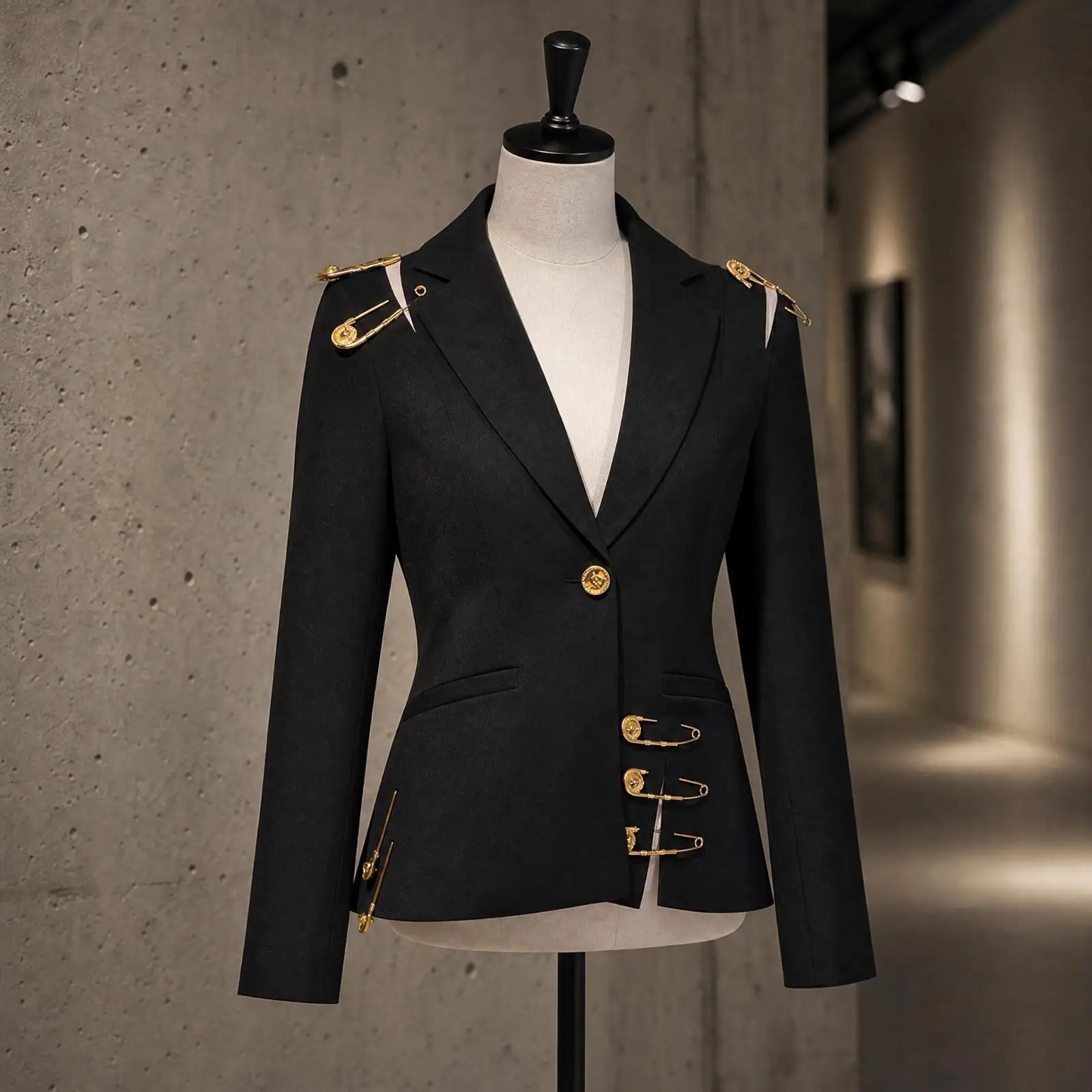 Fitted Blazer with Gold-Tone Hardware Tailored Fit Single-Breasted Blazer with Lapel Collar Suit Jacket Slim Silhouette