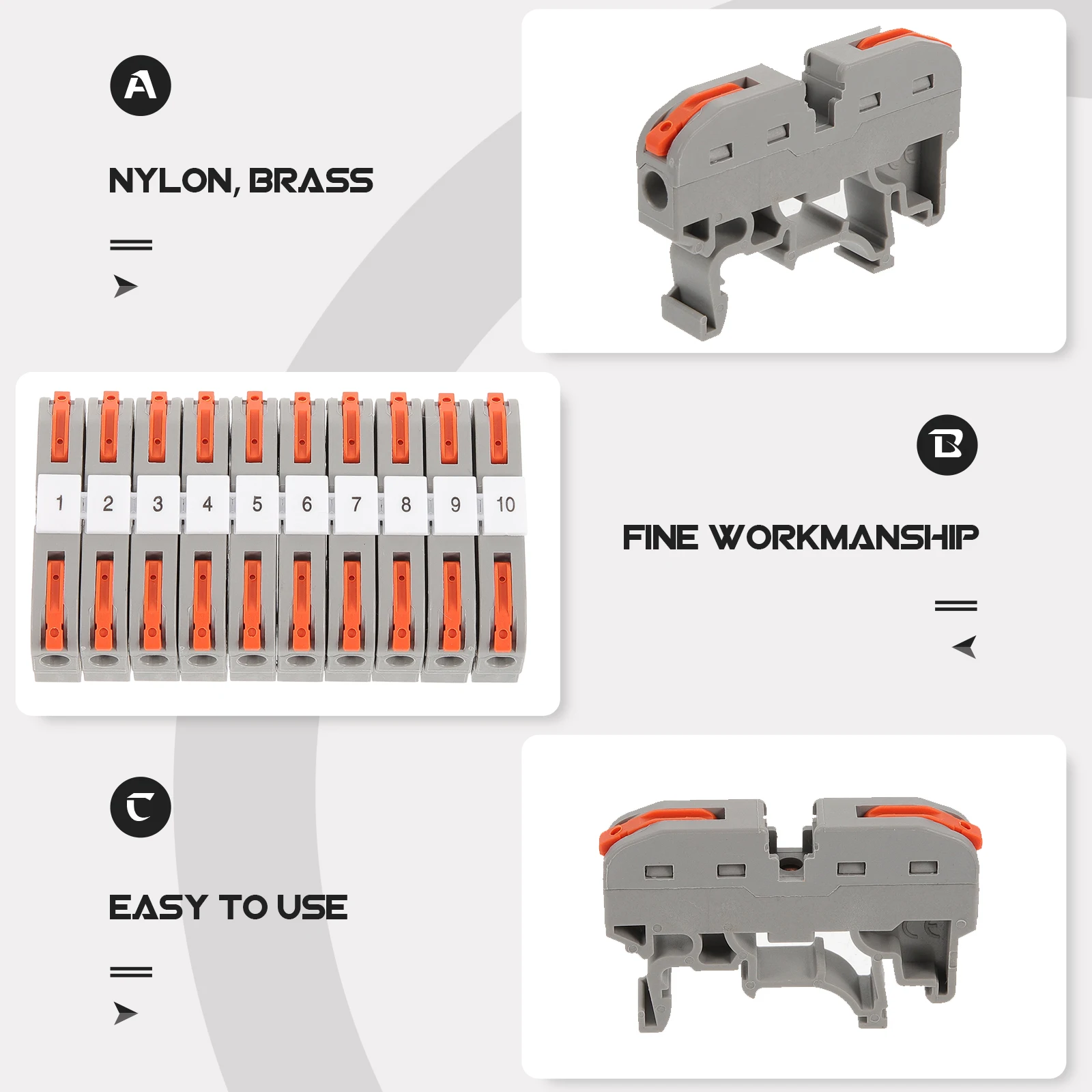 

10 Sets Wire Connectors Terminal Blocks Electrical Tools Brass DIN Rail Kits Stranded Wires Distribution Boxes Machinery