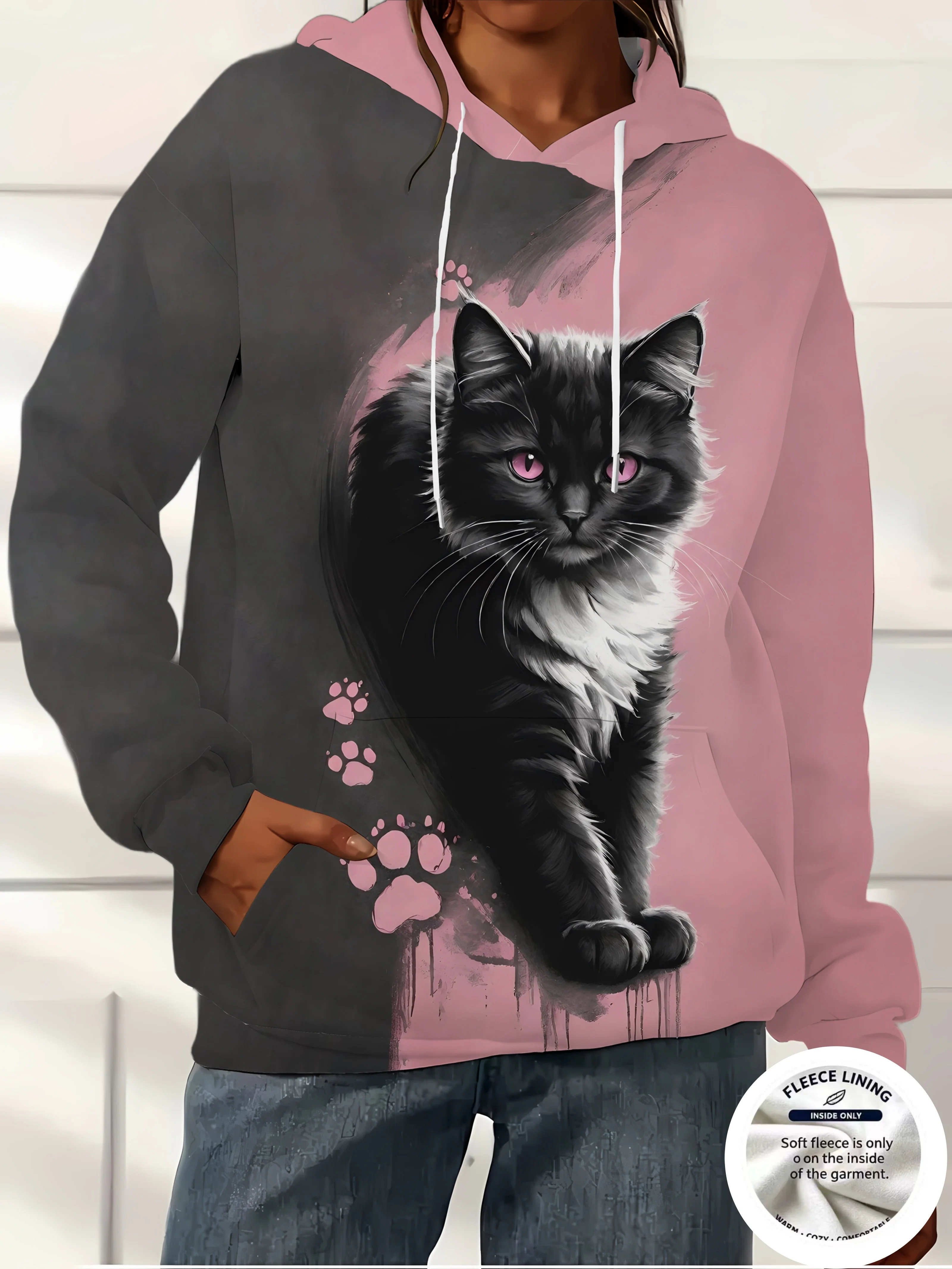 Women Fleece Hoodie Splash Ink Squirrel Animal Portrait Print Long Sleeve