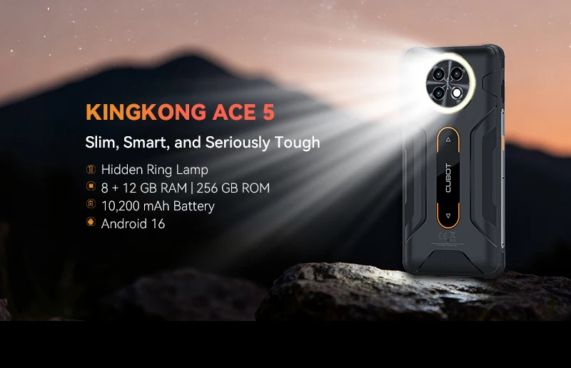 Rugged Smartphone Android 16, Cubot KingKong ACE 5, 20GB RAM(8+12GB), 256GB ROM, 10200mAh Battery, 6.745" 120Hz Screen, 48MP,NFC