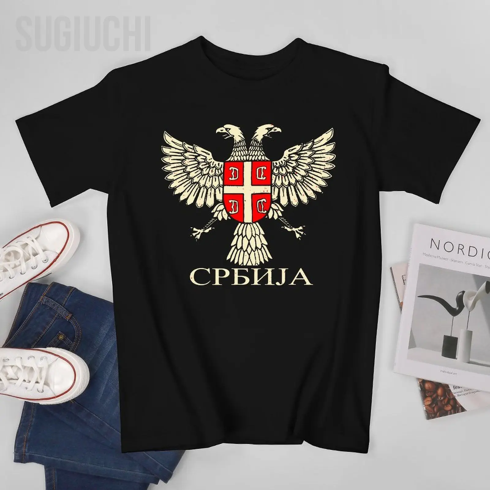 Unisex Men Serbia Srbija Serbian Serb Eagle Flag Tshirt Tees O-neck T Shirts Women Boys 100% Cotton T-Shirt