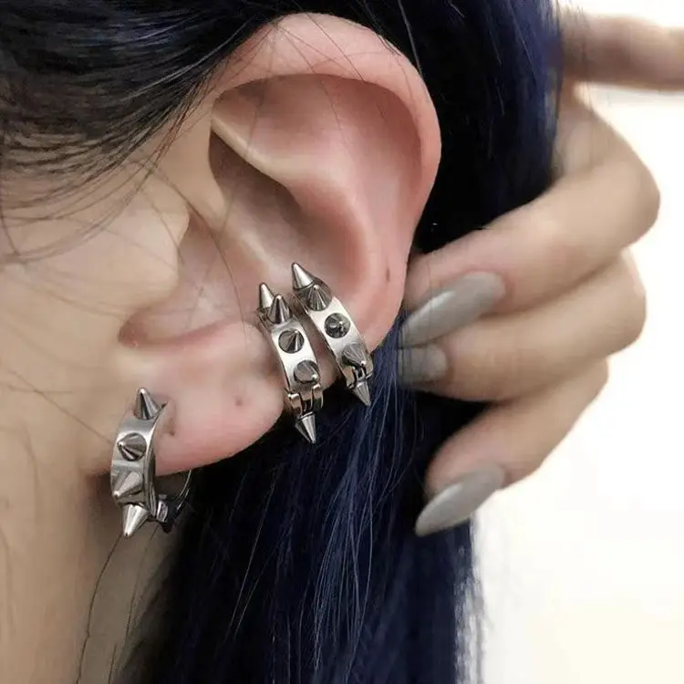 New Arrival Punk Spike Ear Ring Earrings for Women Men 316 Stainless Steel Small Circle Ear Buckle Hip Hop Jewelry