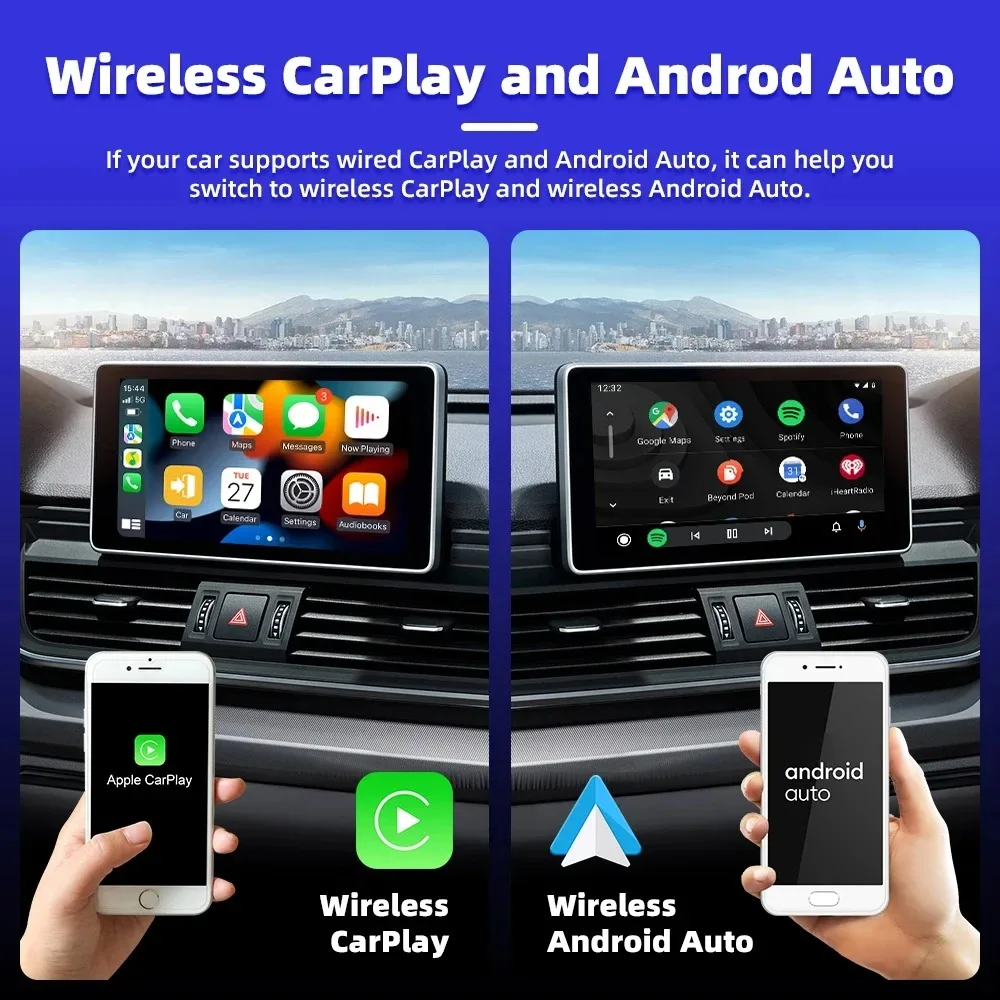 CarAIBOX inalámbrico Android Auto Dongle Box 2 en 1 adaptador CarPlay inalámbrico para Radio de coche con CarPlay con cable