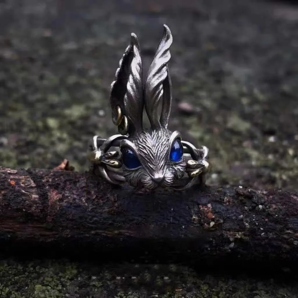 925 Sterling Silver Jewelry Vintage Red/blue Eye Mr. Rabbit Finger Rings for Women Wedding Party Jewelery for Girls Friends Gift - view 5