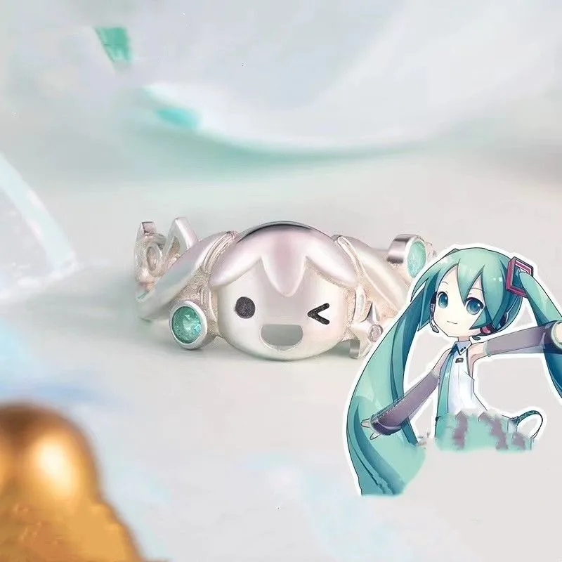 Hatsune Miku anime peripheral creative two-dimensional kawaii Q version character zirconium diamond open ring for best friend