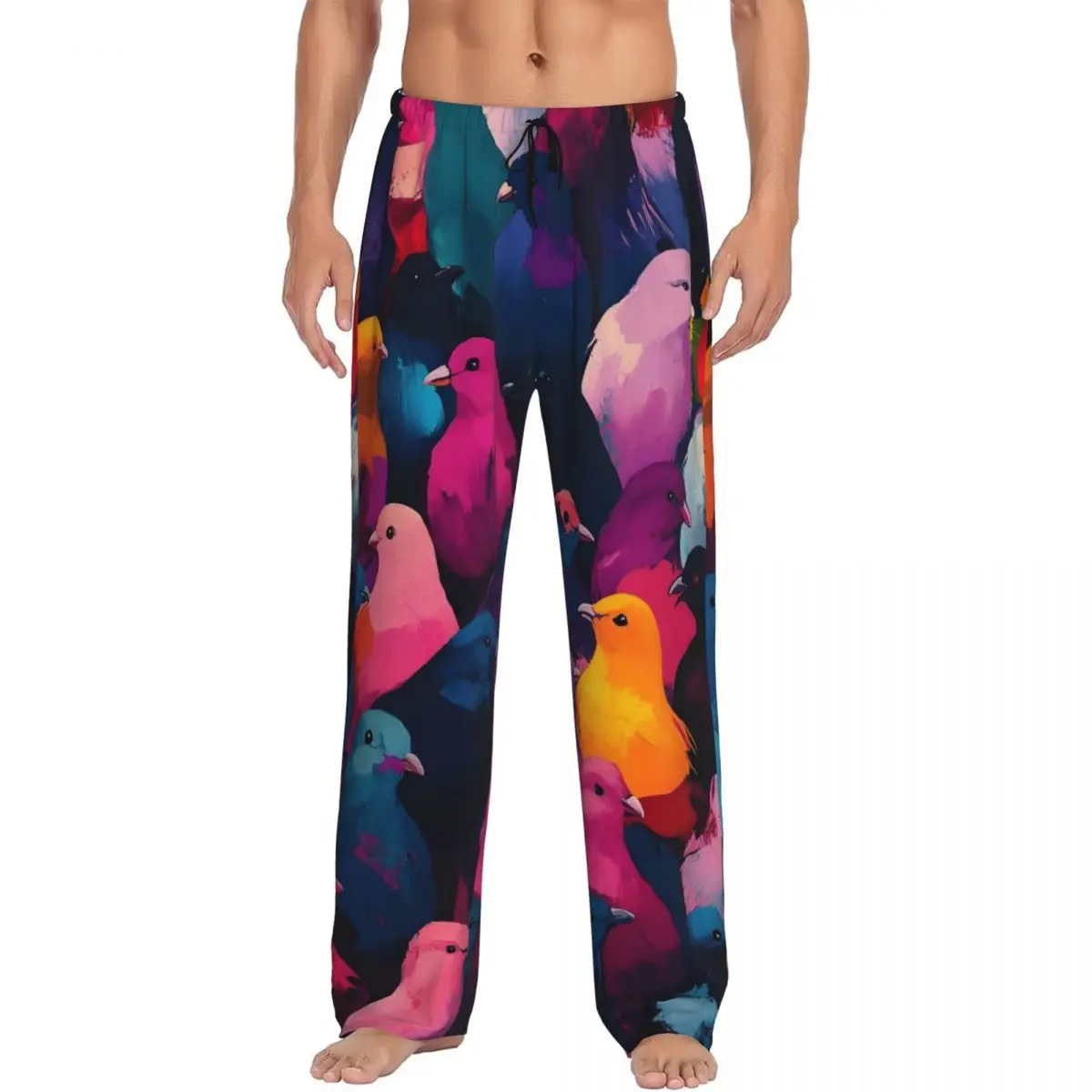 

Пижамные штаны с принтом попугая и птицы, мужские милые пижамы с попугаем и карманами