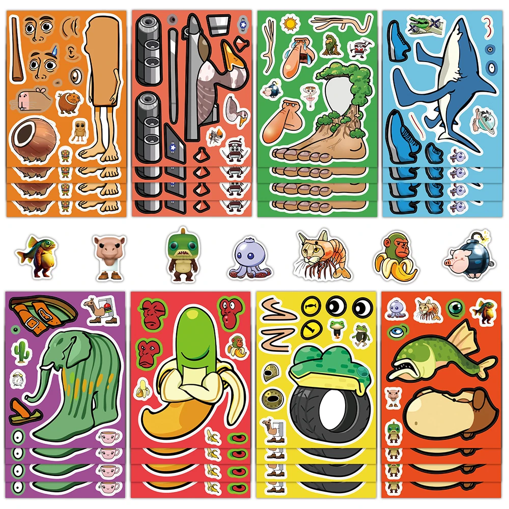 

8/16sheets AI Abstract Brainrot Abstract Tung Tung Tung Sahur Make A Face Stickers Make Your Own Stickers For Kids Birthday Gift