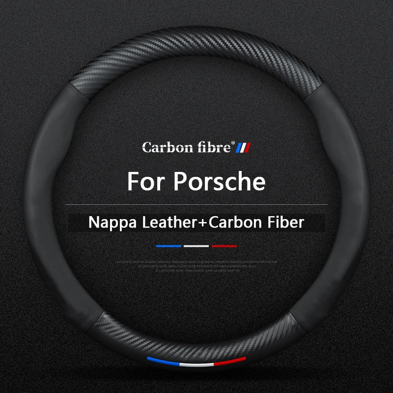 

Leather Carbon Fiber Steering Wheel Cover for Porsche Universal Fit Auto Accessories Compatible with Cayman Taycan Macan Panamer