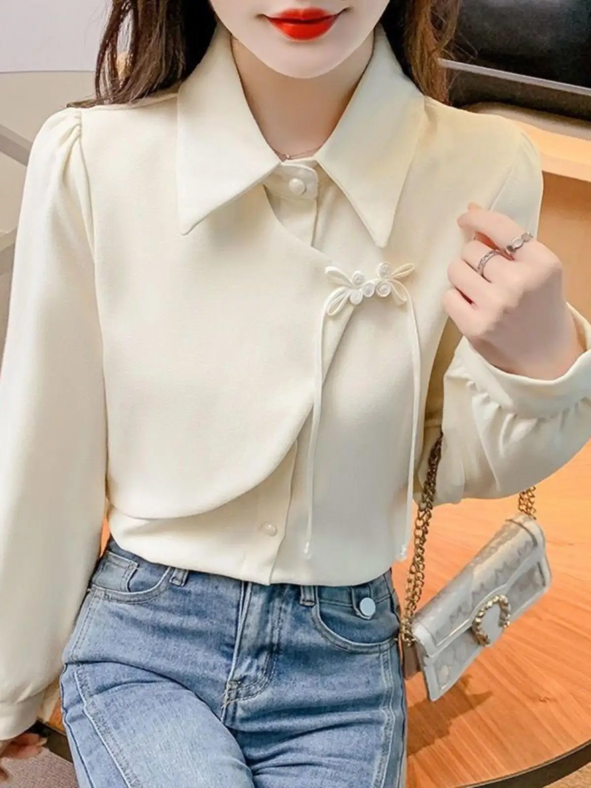 New Chinese Style Women National Style Shirt Autumn and Winter Thickened Brushed Shirt New Design Buckle Beautiful Top Shirts