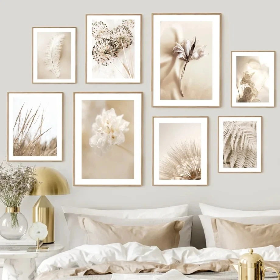 Beige Dried Flower Dandelion Reed Feather Posters And Prints Canvas Painting Nordic Wall Art Pictures For Living Room Home De