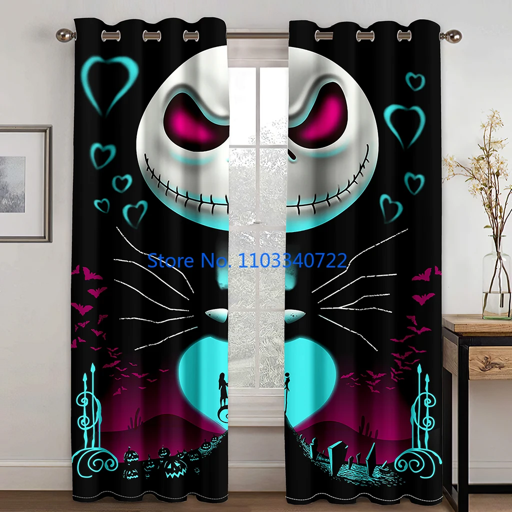 Anime Nightmare Before Halloween Christmas Jack Skeleton Window Curtain 184x215cm 3D Print Blackout Curtains Bedroom Kids Gift