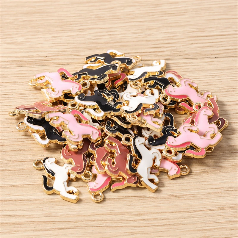 10 Stück 14x15mm Cartoon-Tier-Charms, Emaille-Pferde-Anhänger für die Herstellung von Ohrhängern, Halsketten, DIY-Bastelarbeiten und Schmuckzubehör – Detail 10