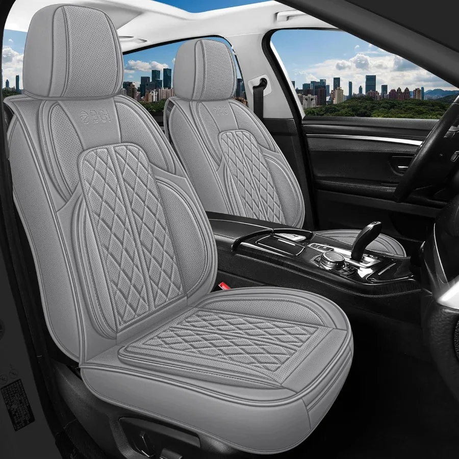 Car Seat Covers Full Set Universal Fit for Cars SUV Sedans AntiSlip Breathable Faux Leather Automotive Seat Covers Grey Full Se