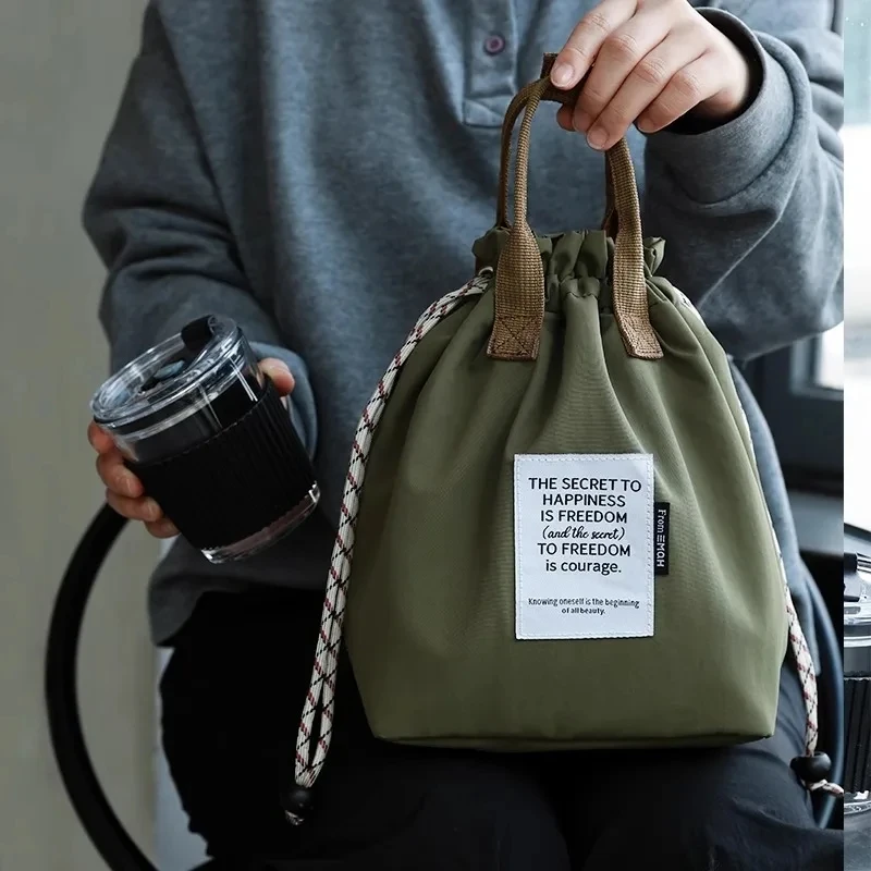 Large Capacity Waterproof Lunch Bag with Drawstring Closure Thick Insulation Cooler Bento Bag for Picnic Work Student Handle Ba