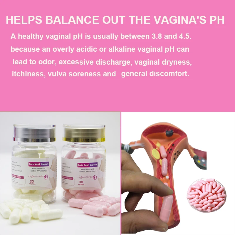 30 Pcs Per Bottle Female Vaginal Care  Organic Borics Acid Suppositories Pills yoni pops  Vagina boric acid