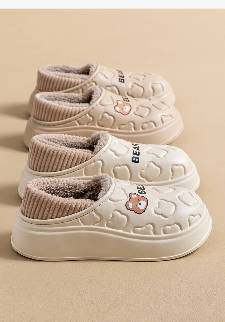 Wasserdichte Winter-Hausschuhe für Damen und Herren, Niedliche Bären-Design, EVA, Warm, Plüsch Gefüttert, Dicke Plattform, Rutschfest, für Innenräume, Schlafzimmer, Pantoffeln – Detail 2