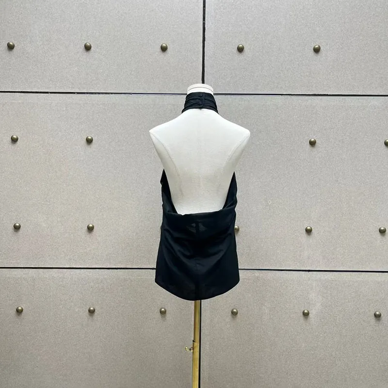 Women's vest New cross neck slim fit sleeveless top for summer 2026 Linen blend backless women's corset tanks top y2k t-shirt