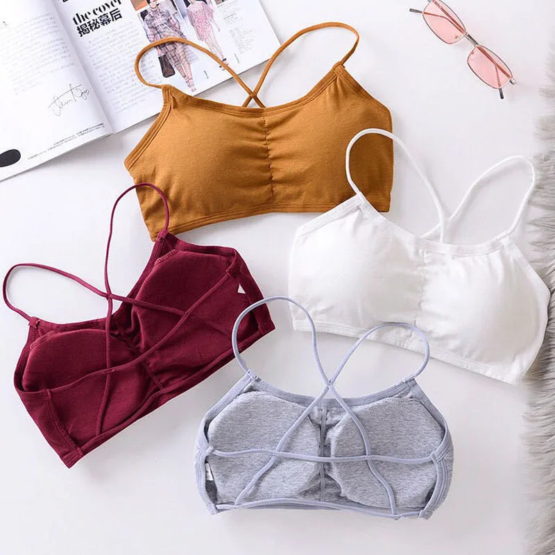 

3pcs Womens Top Cross Strap Sports Bra Thin Push Up Sport Bra Yoga Gym Crop Tops Brassiere Fitness Breathable Girls Student Bras