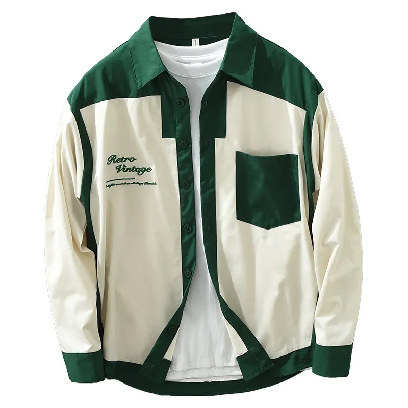 6753 النمط الياباني العصرية طويلة الأكمام قميص الرجال التطريز المألوف عارضة فضفاضة تناسب أعلى سترة قطعة واحدة وكيل