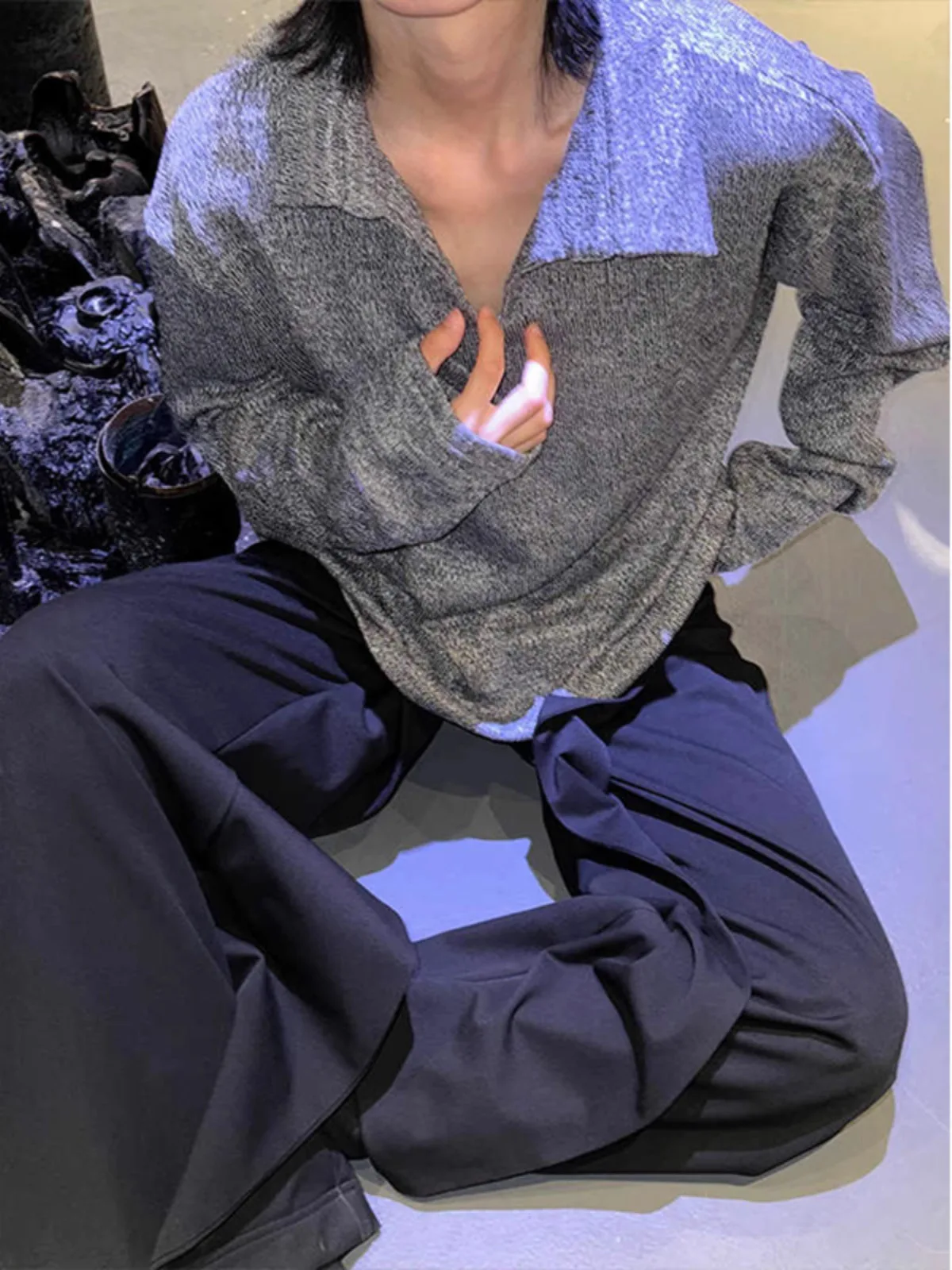 

Мужской свитер с V-образным вырезом, свободный крой, длинный рукав, в корейском стиле, для весны и осени, повседневная модная одежда от трендового бренда