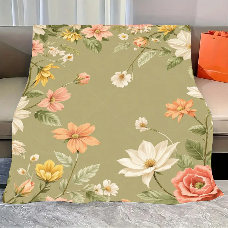 

1pc Flannel Blanket Vintage Floral Print Soft Blanket for Cozy Living Room Decor