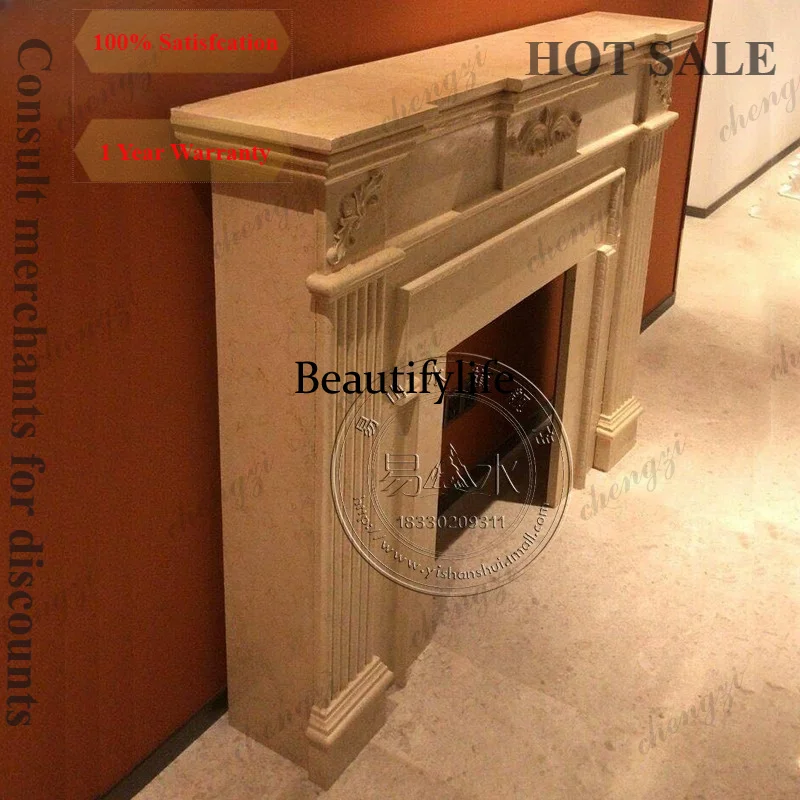 B567  Marble mantel European carved fireplace natural stone decorative cabinet villa living room