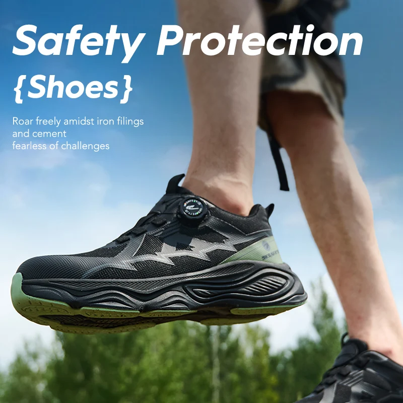 Rotating Button Safety Shoes Protective Steel Toe Shoes Men Indestructible Work Shoes Women Anti Slip Fashionable Sports Boots