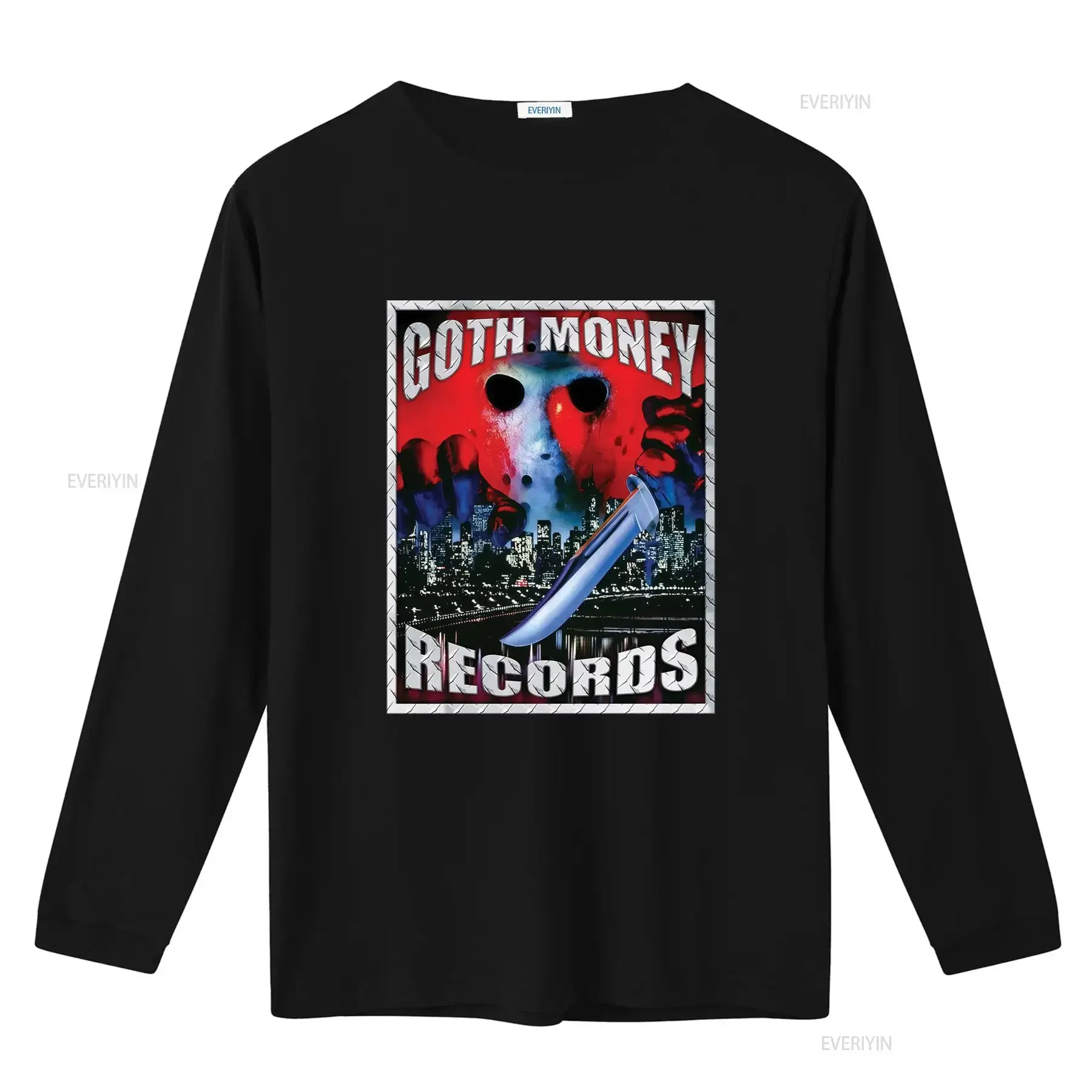 Goth Money Records Jason Logo T Shirt Black Kray Sickboyrari Y2K Horror Movie Inspired  vintage Washed Soft graphic fashion