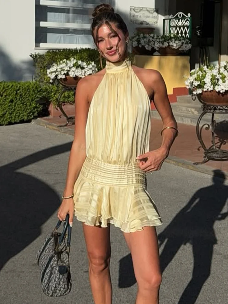 

Trendix Backless Elegant Sleeveless Dress For Women's Solid Slim High Waist Mini Dresses Party Sexy Holiday Beach Evening Dress