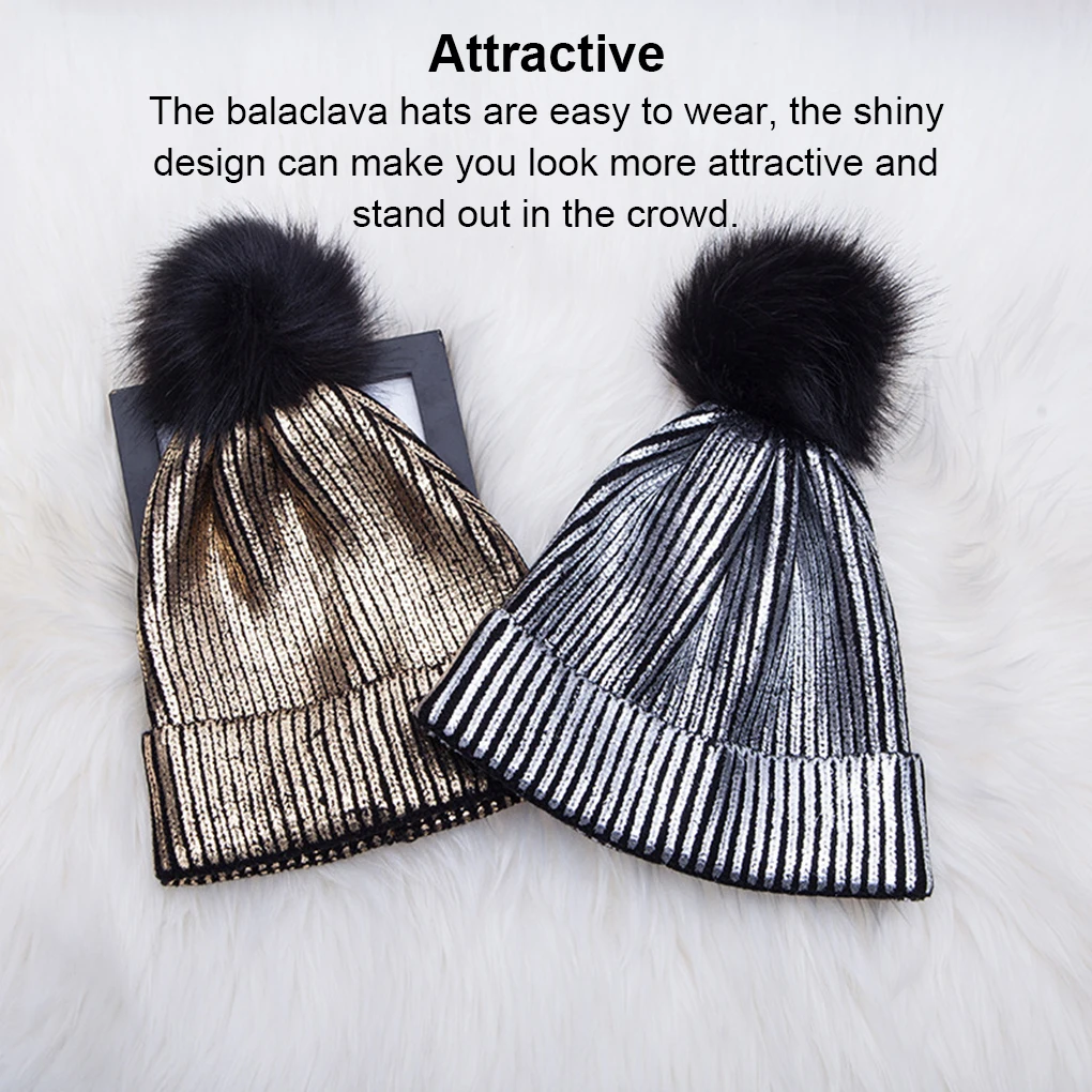 Winter Metallic Bling Knit Hip-hop Caps Hats Pompom Skullies Hairball