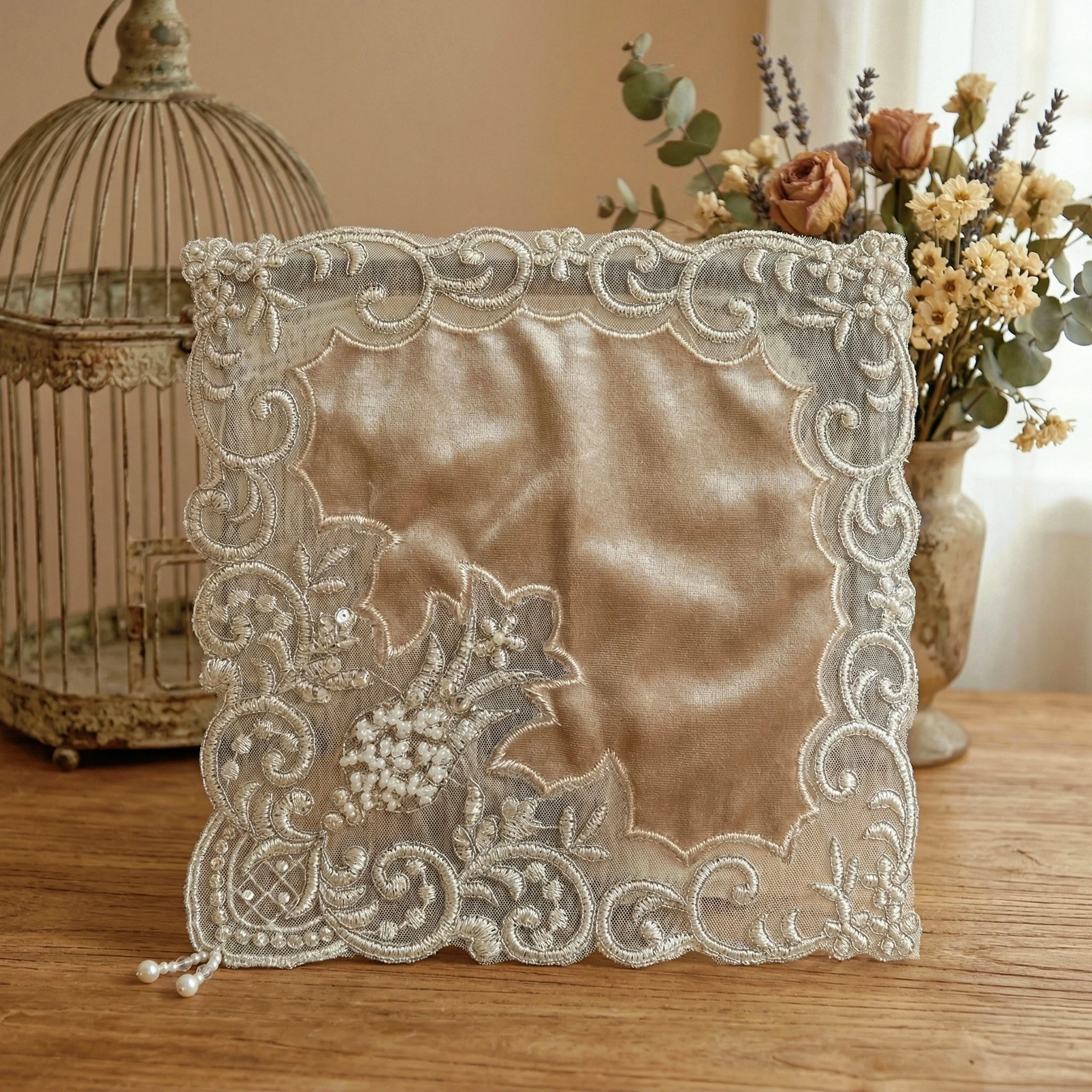 Placemat Set 4 Individual Placemat Luxury Golden Dining Table Mat Coasters For Cups Vintage Beaded Tablerunner 2026 Easter Decor