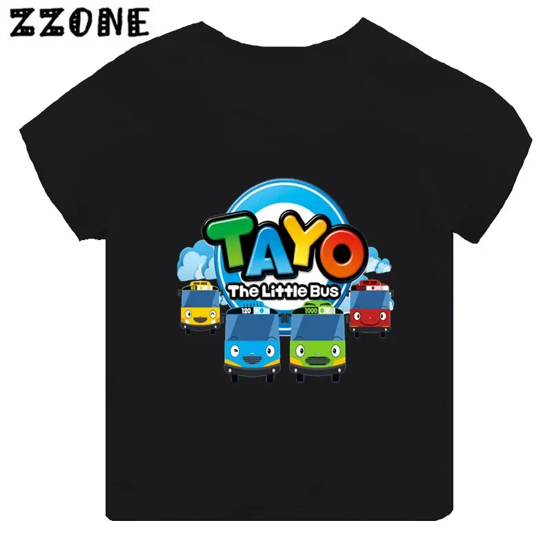 Camiseta de dibujos animados con estampado de Tayo the Little Bus para niños, Ropa para Niñas, camiseta de manga corta negra para bebés, Tops para