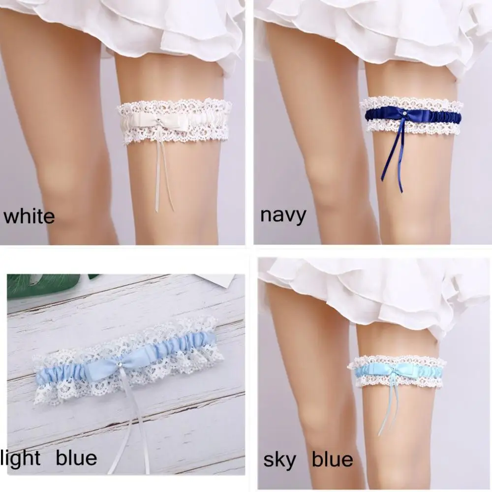 Ceinture de jarretelles bleu en dentelle florale pour femmes, bas à boucle d'anneau de jambe, nœud Sexy pour filles, accessoires de Cosplay de princesse