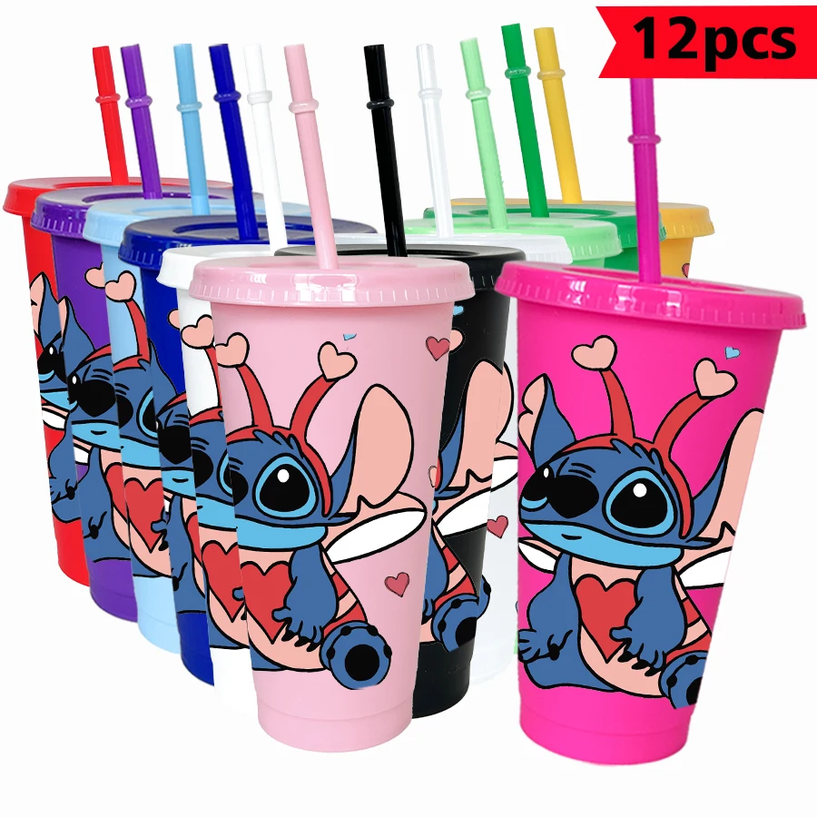 

12pcs/lot Disney Stitch Love 26oz Color Plastic Tumbler Birthday Party Drinkware Juice Coffee Mug