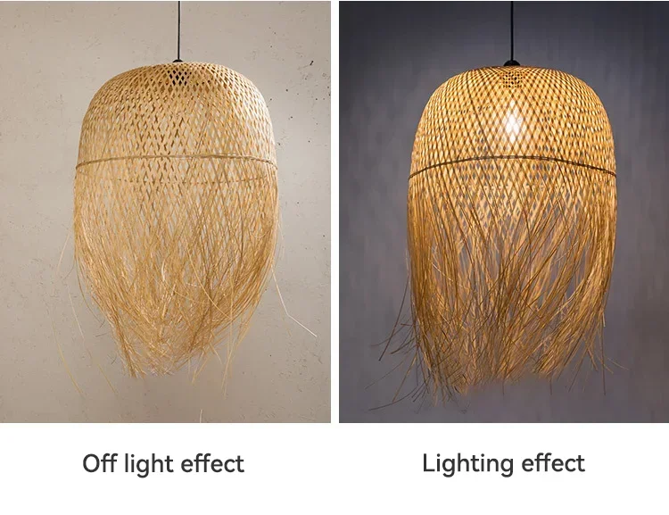 Modern Bamboo Lamp Shade Natural Woven Wicker Wicker Hanging Lamps Rattan Pendant Light Bamboo Weaving Lamp Bedroom Living Room