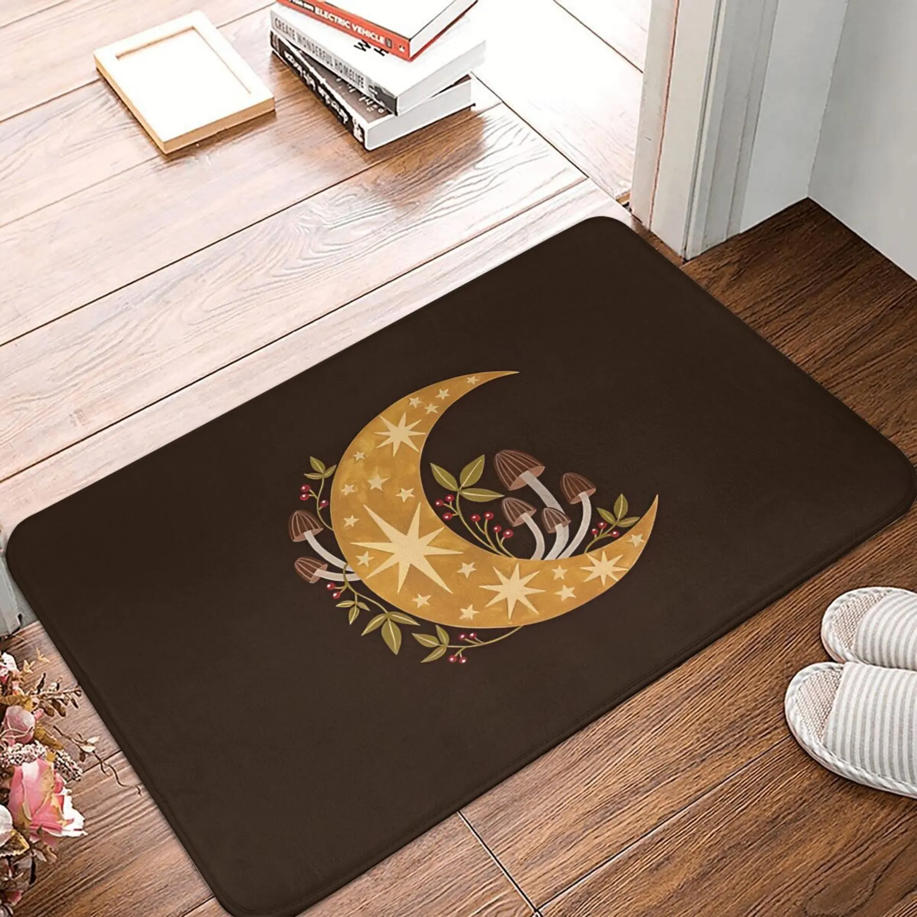 1 Pack Forest Moon Bathroom Anti-slip Carpet Living Room Floor Mat Welcome Door Mat Floor Decorative Carpet, Polyester Fabric