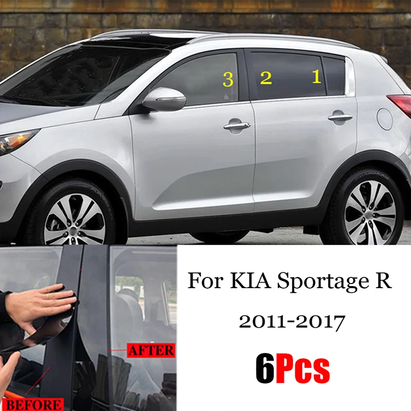 

For KIA Sportage R 2011-2017 Car Door Window Middle Column Trim Protection PC Black Strip Stickers Decoration protection 6 PCS