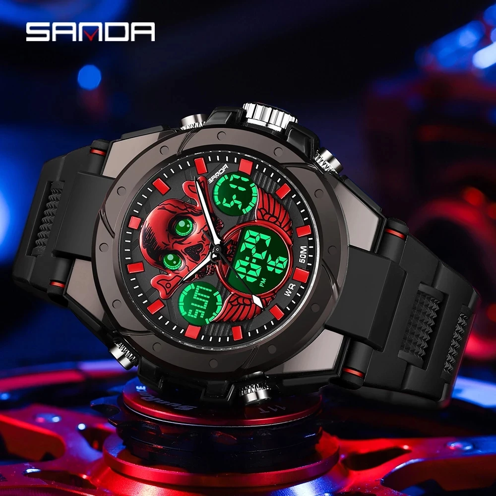 

Skull Quartz Watch for Men SANDA Fashion Luminous Men's Skeleton Creative Watches New Product Digital Sports Weaterproof Clock