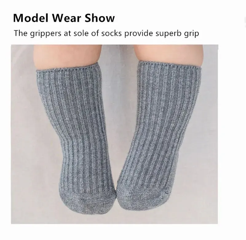 3 Paare/los Baby Socken Jungen Mädchen Baumwolle Streifen Weiche Socke Kinder Kleinkind Rutschfeste Gummigriffe Bodensocken Für 0-3 Jahre – Detail 6