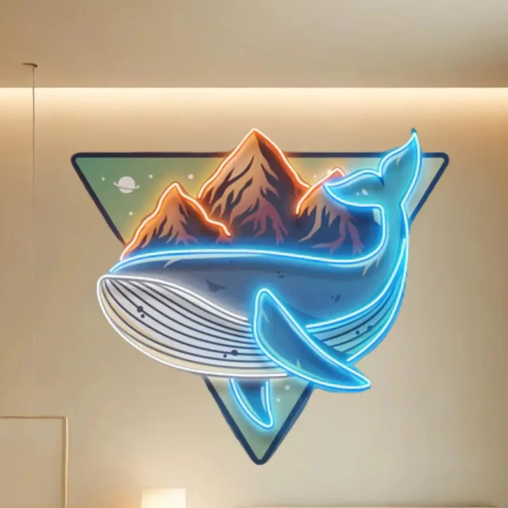 

Ocean Whale Neon Sign ,Ocean Animal Whale Wall Art UV Printed Acrylic Sign, Modern Ocean Mountain Decor for Home and Office