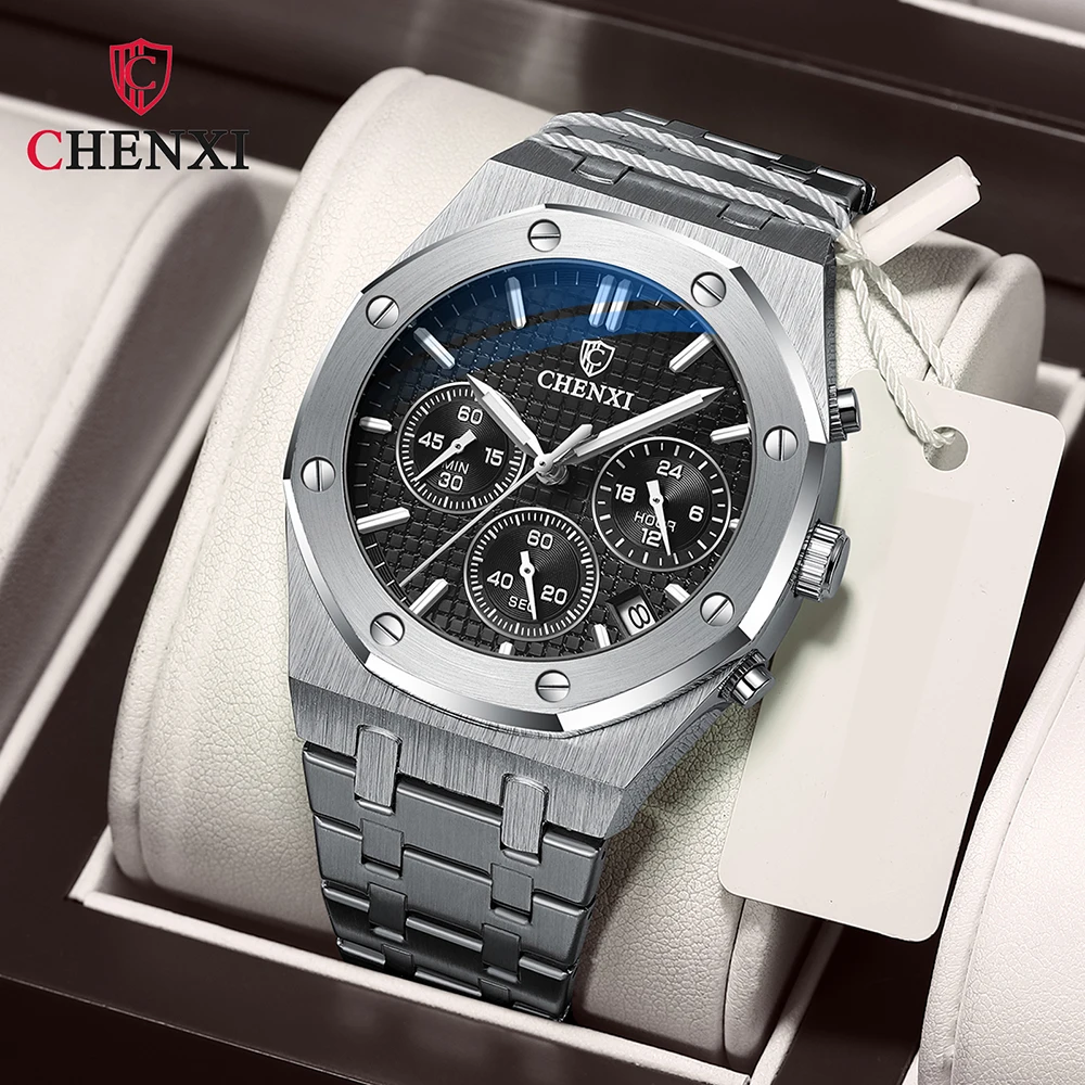 CHENXI Luxury High Quality Watch For Men Stainless Steel Chronograph Quartz Wristwatches Fashion Sports Waterproof Watches Male