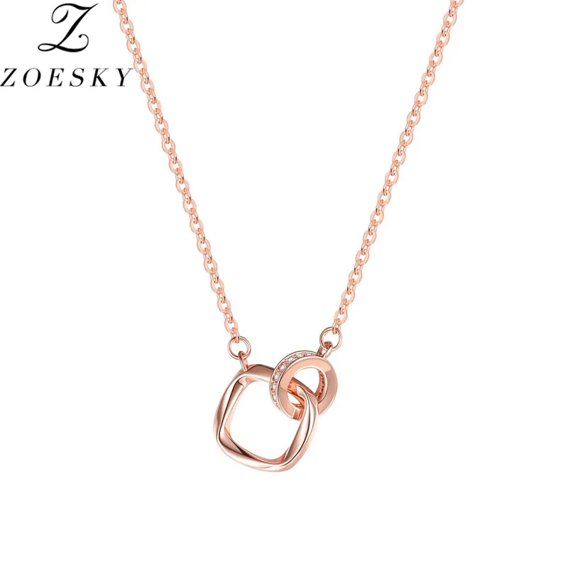 

Zoesky Square Round Necklaces Interlocking Circle Collar Necklace For Women Zircon Choker Chains Birthday Gift Fashion Jewelry