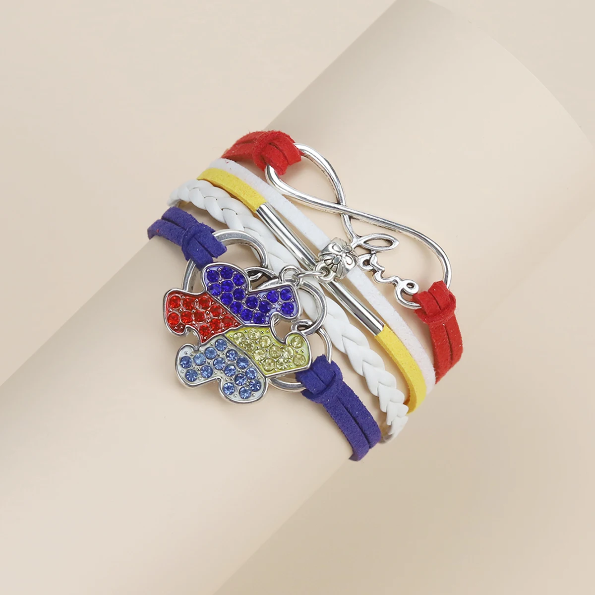 

Infinity Hope Autism Bracelet Rhinestone Puzzle Piece Charm Women Wrap Bracelets & Bangles For Autism Awareness