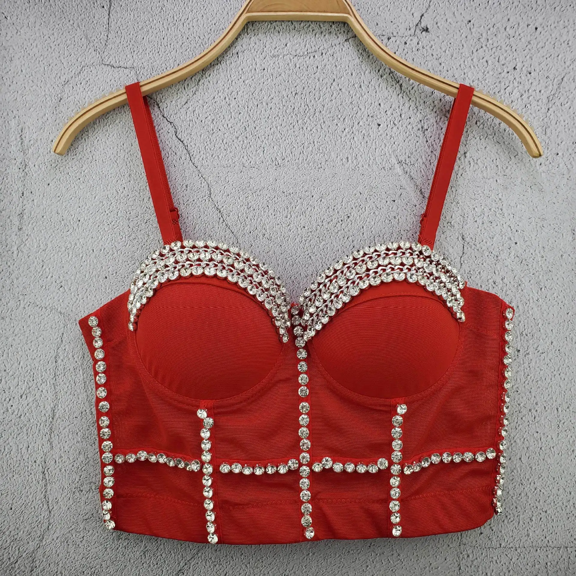 J110 ドロップシップグリーンピンク美しいブラジャー女の子のための女性の下着スイートメモリー手作りラインストーンタンクキャミソールベスト、キャミソール