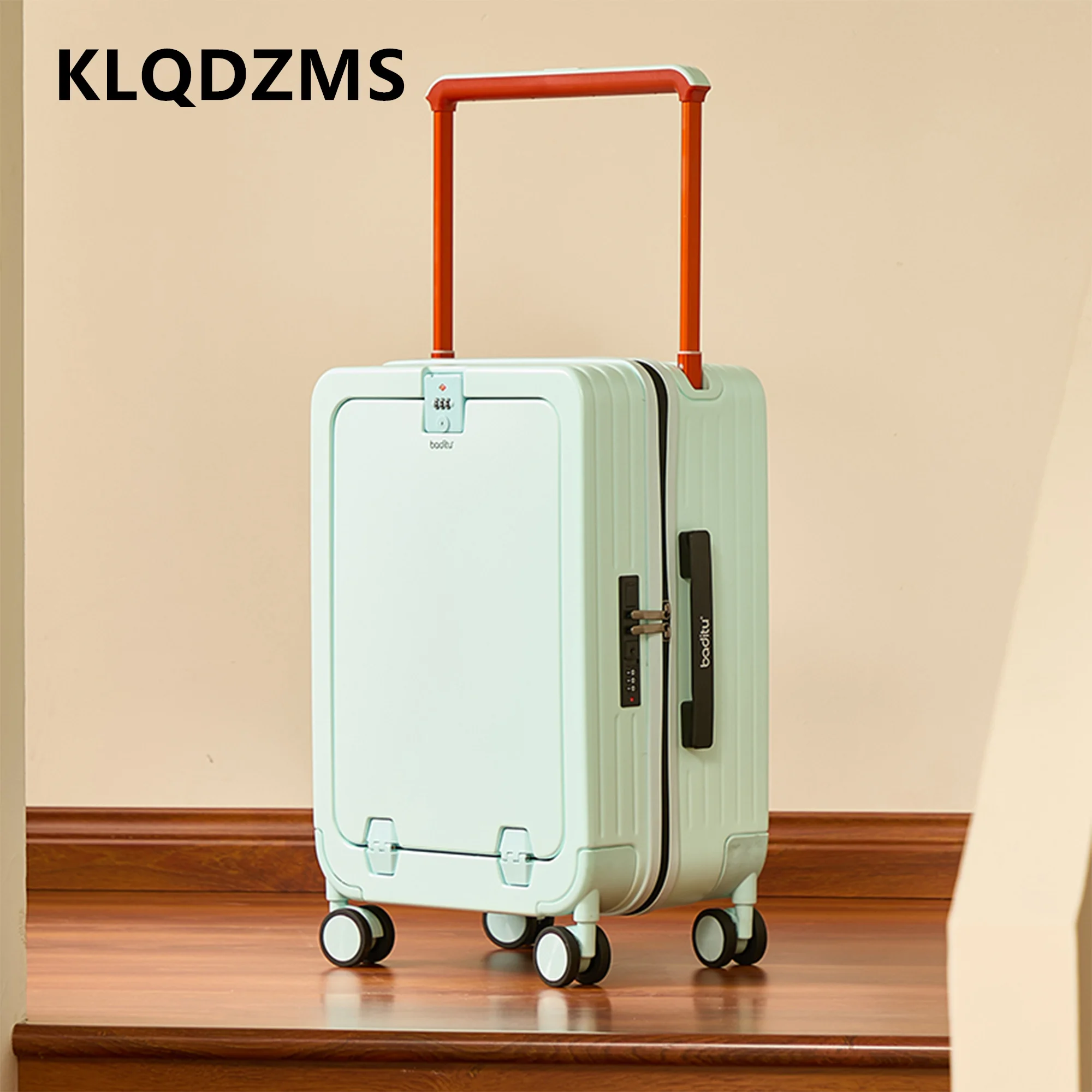 KLQDZMS Suitcase Front Opening Boarding Case Laptop Trolley 18"20"24 Inch Trolley Style Travel Bag Women's Cabin Luggage