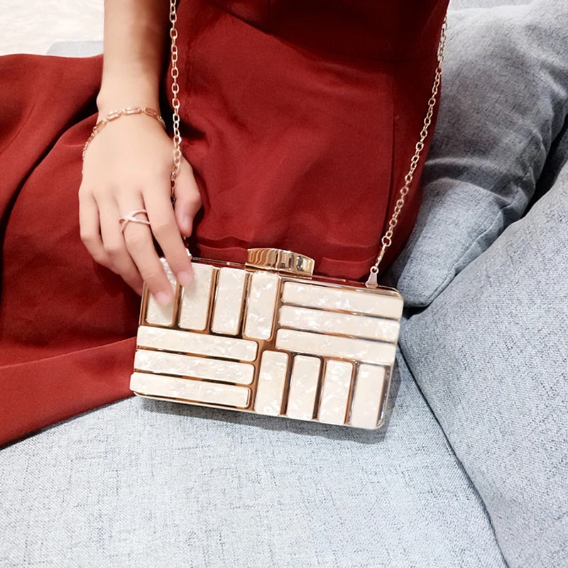 Frauen Kupplungen Abend taschen Geometrie Metall Acryl Geldbörsen und Handtaschen Schulter Umhängetasche einfache formale Hochzeit Abschluss ball