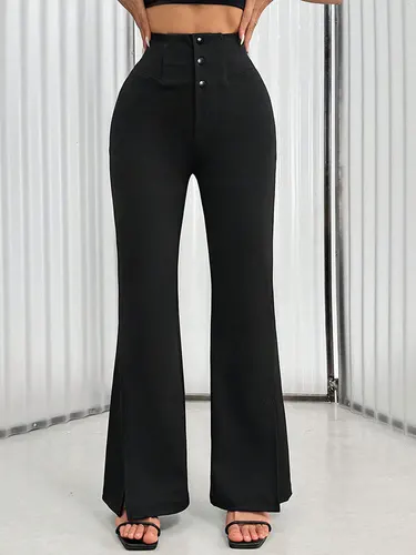 Imagen 1 del producto Pantalones negros sexis para mujer, ropa de calle de primavera, pantalones Bootcut con botones a la moda, pantalones elegantes con personalidad para mujer, pantalones versátiles, ropa