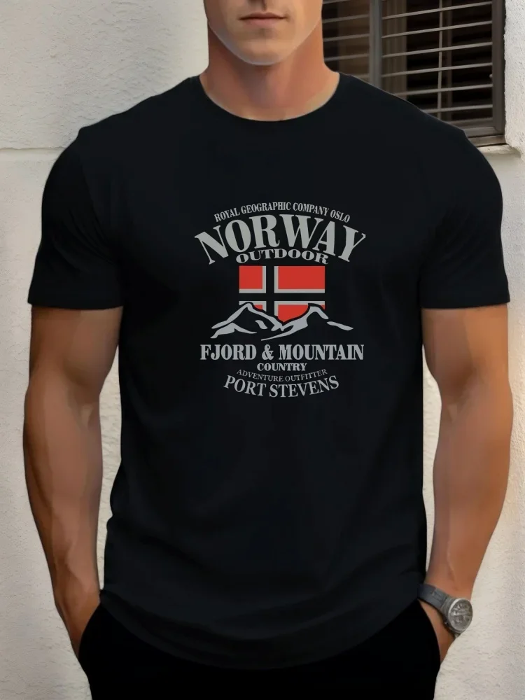 Camiseta de verano con bandera de Noruega y montaña de Fjord, camiseta divertida para hombre, camiseta informal de moda con cuello redondo, talla europea, camisetas divertidas de manga corta