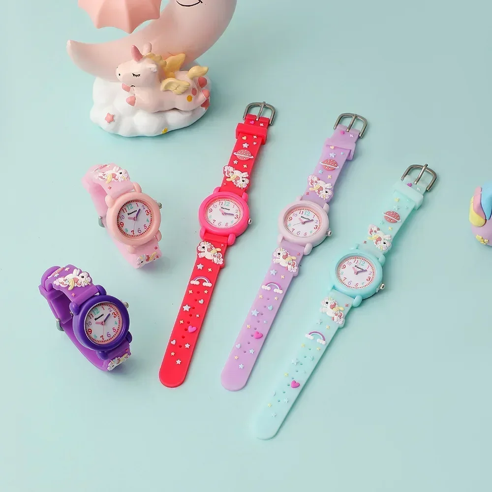 Jam tangan elektronik anak-anak, jam tangan anak perempuan imut, jam tangan Unicorn, jam tangan Quartz, hadiah untuk anak-anak, kartun, baru, 2024