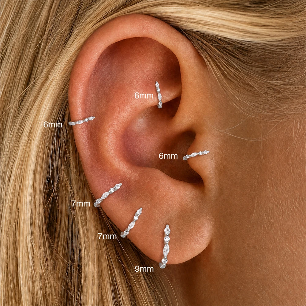 AIDE 925 Sterling Silver Classic Horse Eyes CA Zirconia Multi-size Cartilage Huggies Piercing Ear Bone Nail For Women Party Gift